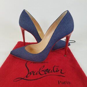 Christian Louboutin Pigalle Follies 100 Denim Heels Blue SIZE 36.5 Dust Bag Jean